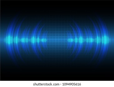 Sound waves oscillating dark blue light, Abstract technology background. Vector.