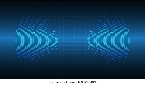 Sound waves oscillating dark blue light, Abstract technology background. Vector.