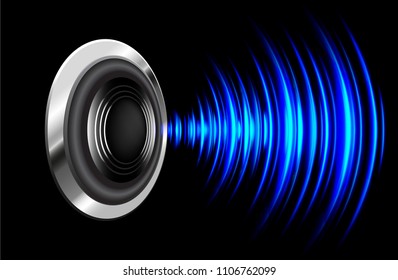 Sound waves oscillating dark blue light, Abstract technology background. Vector. loudspeaker