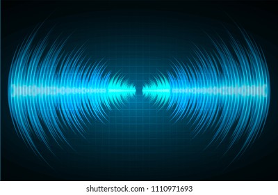 Sound waves oscillating dark blue light, Abstract technology background. Vector.