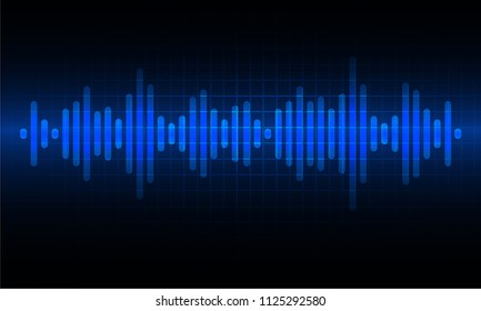Sound waves oscillating dark blue light, Abstract technology background. Vector.