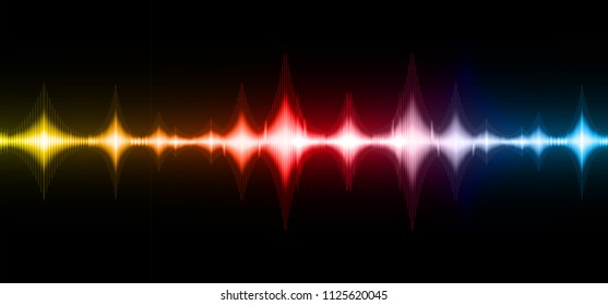 Sound waves oscillating dark blue red yellow light, Abstract technology background. Vector.