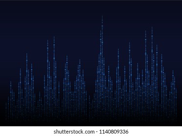 Sound waves oscillating dark blue light, Abstract technology background. Vector. loudspeaker, city