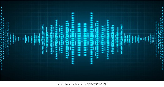 Sound waves oscillating dark blue light,  technology background. Vector. loudspeaker. ekg Heart wave, Pacemaker
