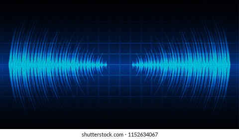 Sound waves oscillating dark blue light, Abstract technology background. Vector.