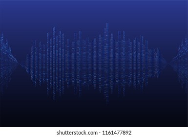 Sound waves oscillating dark blue light,  technology background. Vector. loudspeaker. ekg Heart wave, Pacemaker