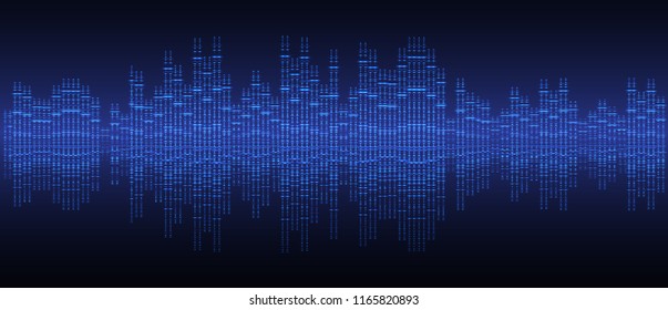 Sound waves oscillating dark blue light, Abstract technology background. Vector.