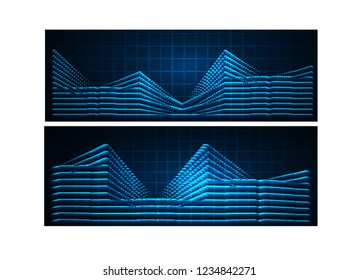 Sound waves oscillating dark blue light, Abstract technology background. Vector. loudspeaker, city