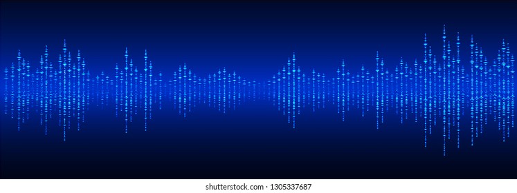 Sound waves oscillating dark blue light, Abstract technology background. Vector.