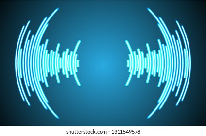 Sound waves oscillating dark blue light, Abstract technology background. Vector.