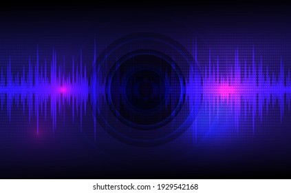 Sound Waves Oscillating Dark Blue And Light Pink With Circle Vibration, Dot Pattern. Abstract Technology Background. Vector Illustration.