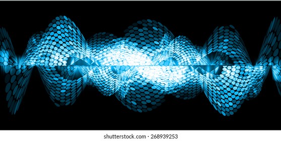 Sound waves oscillating dark blue light, Abstract technology background. Vector.