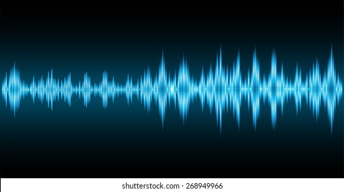 Sound waves oscillating dark blue light, Abstract technology background. Vector.