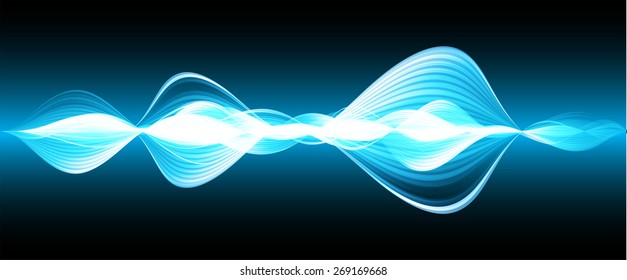 Sound waves oscillating dark blue light, Abstract technology background. Vector.