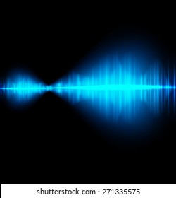 Sound waves oscillating dark blue light, Abstract technology background. Vector.