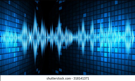 Sound waves oscillating dark blue light, Abstract technology background. Vector.