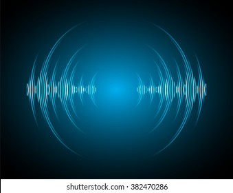 Sound waves oscillating dark blue light, Abstract technology background. Vector.