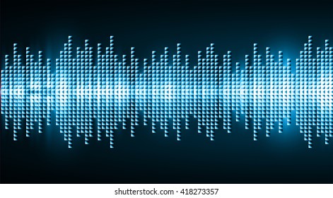 Sound waves oscillating dark blue light, Abstract technology background. Vector.