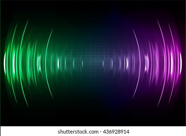 Sound waves oscillating dark blue purple green light, Wave Abstract technology background. Vector wave.