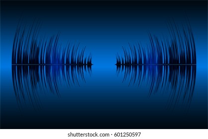 Sound waves oscillating dark blue light, Abstract technology background. Vector.