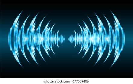 Sound waves oscillating dark blue light, Abstract technology background. Vector.