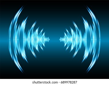 Sound waves oscillating dark blue light, Abstract technology background. Vector.