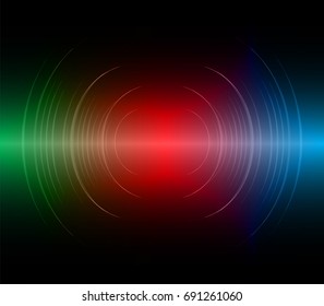 Sound waves oscillating dark blue green red light, Abstract technology background. Vector.