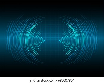 Sound waves oscillating dark blue light, Abstract technology background. Vector.