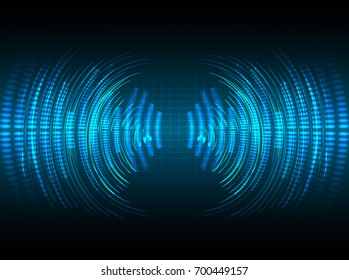 Sound waves oscillating dark blue light, Abstract technology background. Vector.