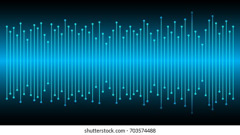 Sound waves oscillating dark blue light, Abstract technology background. Vector.