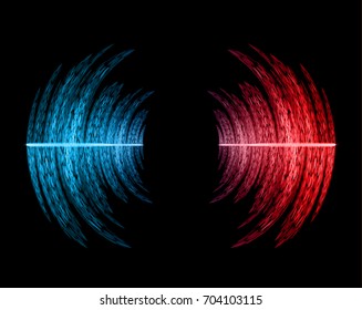 Sound waves oscillating dark blue red light, Abstract technology background. Vector.