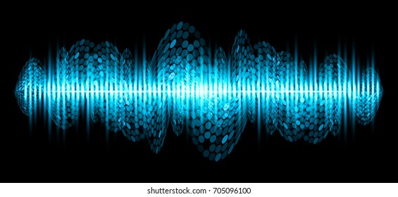 Sound waves oscillating dark blue light, Abstract technology background. Vector.