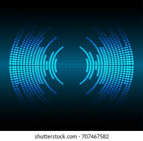Sound waves oscillating dark blue light, Abstract technology background. Vector.