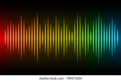 Sound waves oscillating dark blue red yellow light, Abstract technology background. Vector.