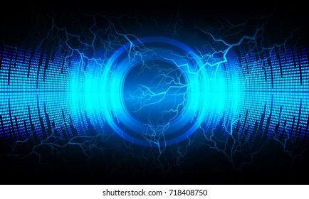 Sound waves oscillating dark blue light, Abstract technology background. bolt Vector.