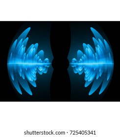 Sound waves oscillating dark blue light, Abstract technology background. Vector.