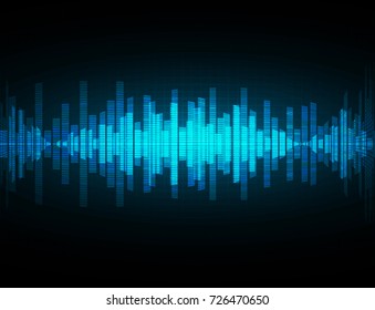 Sound waves oscillating dark blue light, Abstract technology background. Vector.