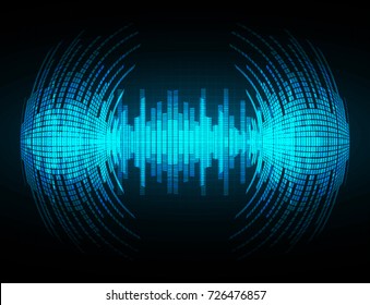 Sound waves oscillating dark blue light, Abstract technology background. Vector.