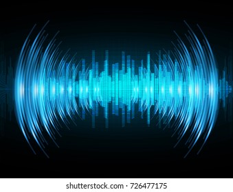 Sound waves oscillating dark blue light, Abstract technology background. Vector.