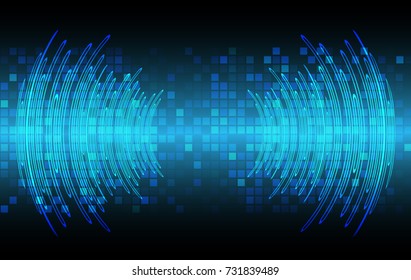 Sound waves oscillating dark blue light, Abstract technology background. Vector.