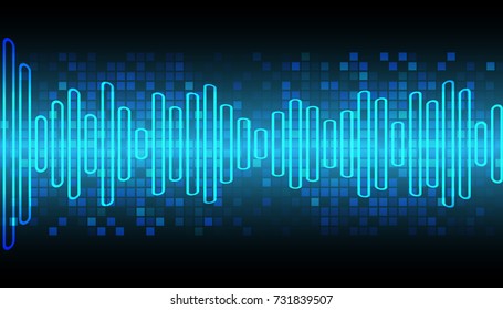 Sound waves oscillating dark blue light, Abstract technology background. Vector.