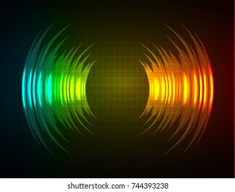 Sound waves oscillating dark blue green orange light, Abstract technology background. Vector.
