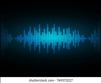 Sound waves oscillating dark blue light, Abstract technology background. Vector.