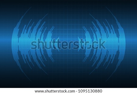 Sound waves oscillating dark blue light, Abstract technology background. Vector.
