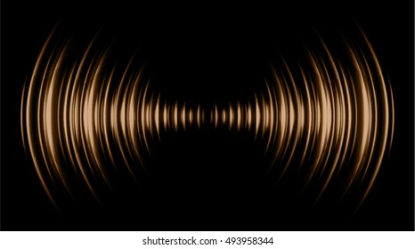 Schallwellen, die dunkelbraunes Licht oszillieren, abstrakter Technologie-Hintergrund. Vektorgrafik.