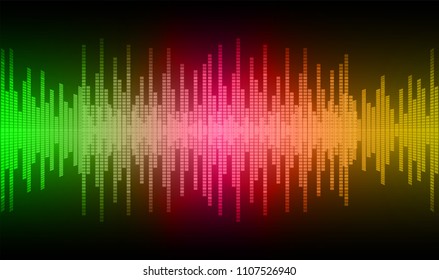 Sound waves oscillating dark green pink yellow light, Abstract technology background. Vector. loudspeaker