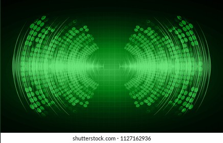 Sound waves oscillating dark green light, Abstract technology background. Vector.