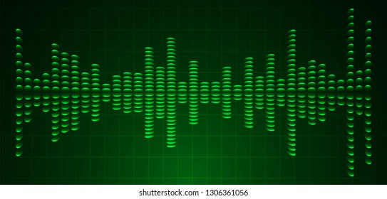 Sound waves oscillating dark green light, Abstract technology background. Vector.