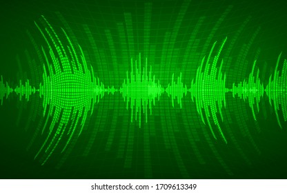 Sound waves oscillating dark green light