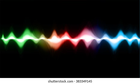 Sound waves oscillating dark green red blue light, Abstract technology background. Vector. bright, vivid, fresh, lively. neon